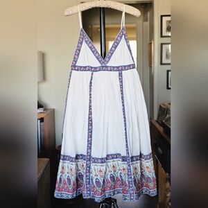 White Cotton Summer Festival Dress With Folky Floral Print